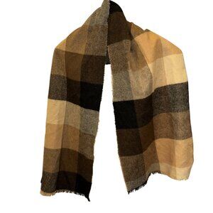 Angelo of Milano ITALY neutrals tan brown plaid wool blend scarf